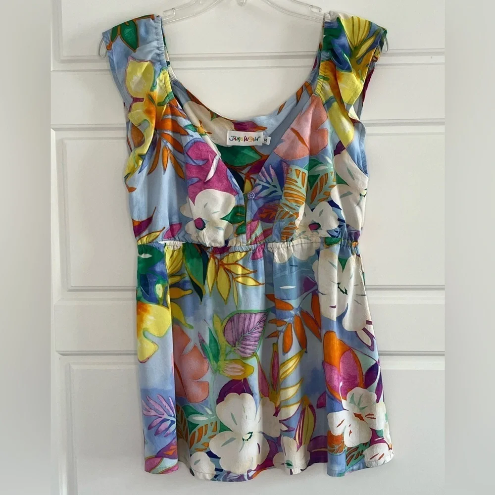 Jams World Vintage Tropical Hawaian Babydoll Top Womens Small Resort Vacation